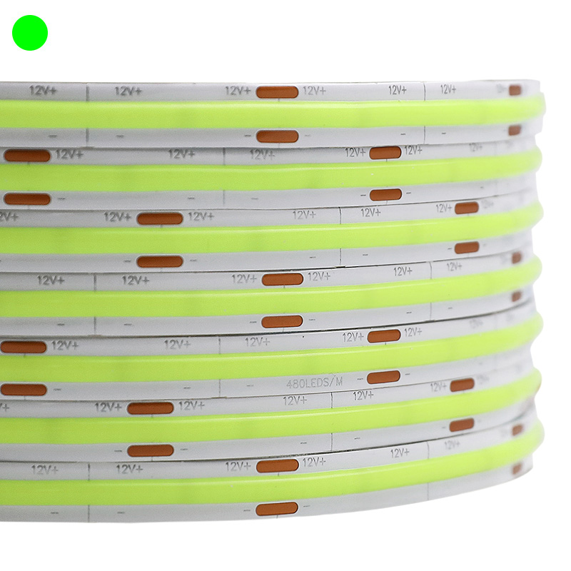 High CRI 90 SMD2110 3.28Ft 384/480Chips Green Color Light Flexible COB LED Strip Lights - DC12/24V - 16.4ft/5m per Roll