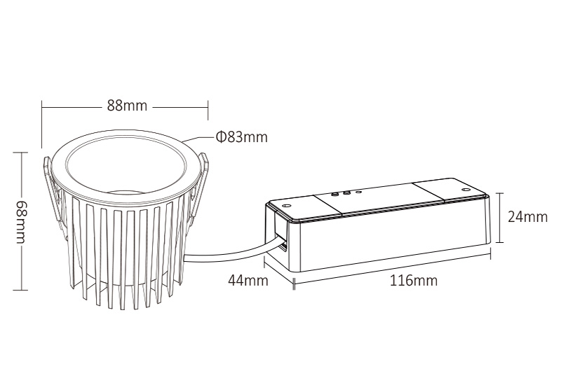 FUT079 RF 60 Degrees RGB CCT Waterproof Recessed LED Downlight Dimension