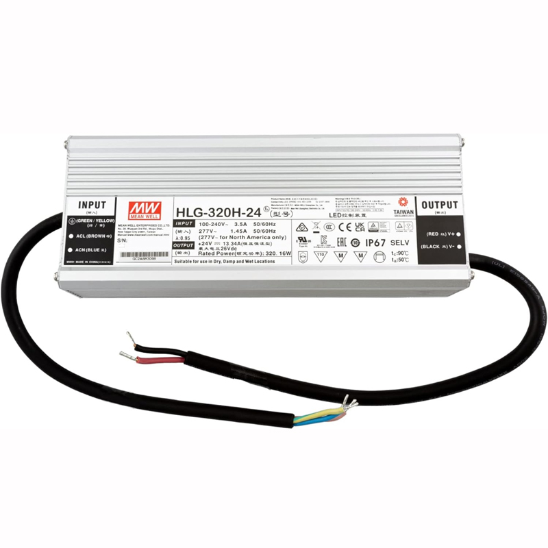 HLG-320H-24 Meanwell 320W 24V UL Listed CC and CV Power Supply - IP67 Waterproof
