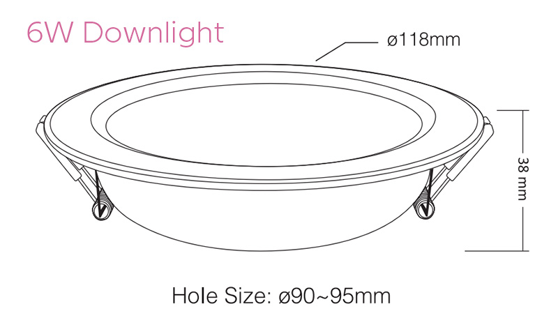 LM070B RF Bluetooth Mesh RGB CCT 6W LED Recessed Downlight Size