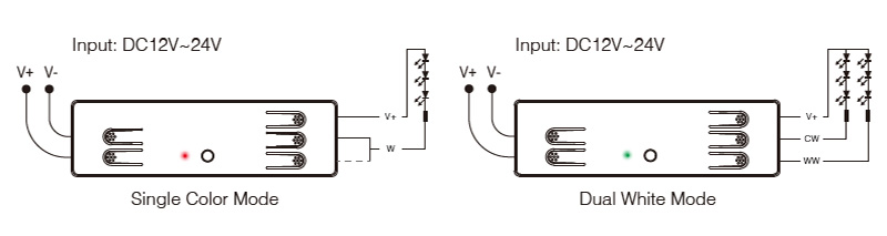 MR2 RF 6A 2 in 1 Mini Dimmable CCT LED Strip Controller Diagram