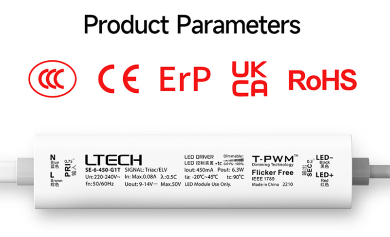 SE-6-350-G1T Flicker Free 6W 350mA CC Dimming Triac LED Light Driver