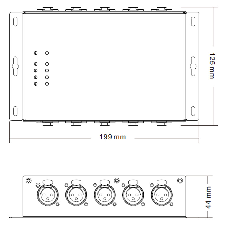 SR-2100AMP-RDM-8CH 3 or 5 Pin RDM 8 Channel DMX Splitter Size