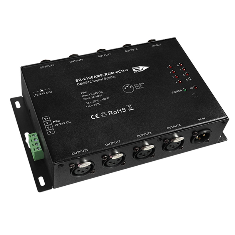 SR-2100AMP-RDM-8CH 3 or 5 Pin RDM 8 Channel DMX Splitter