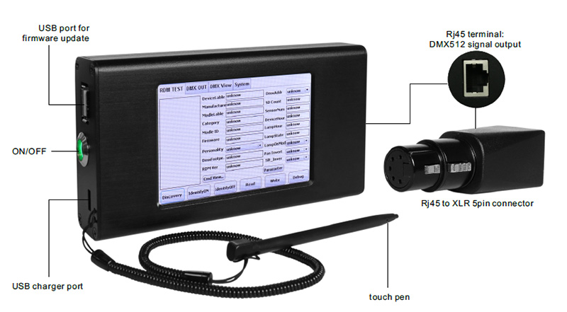 SR-2100RDM-Tester Portable RDM DMX Tester with Touch Pen Function introduction