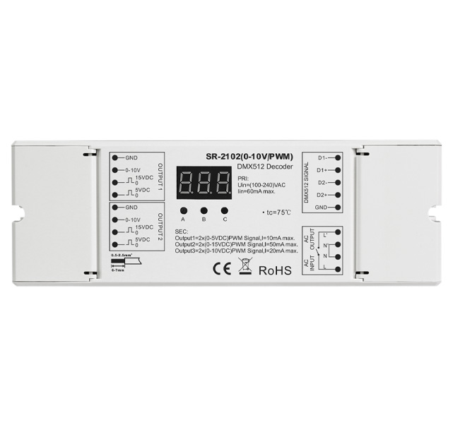 SR-2102 2 CH Dimmable DMX to 0-10V or PWM Signal Converter