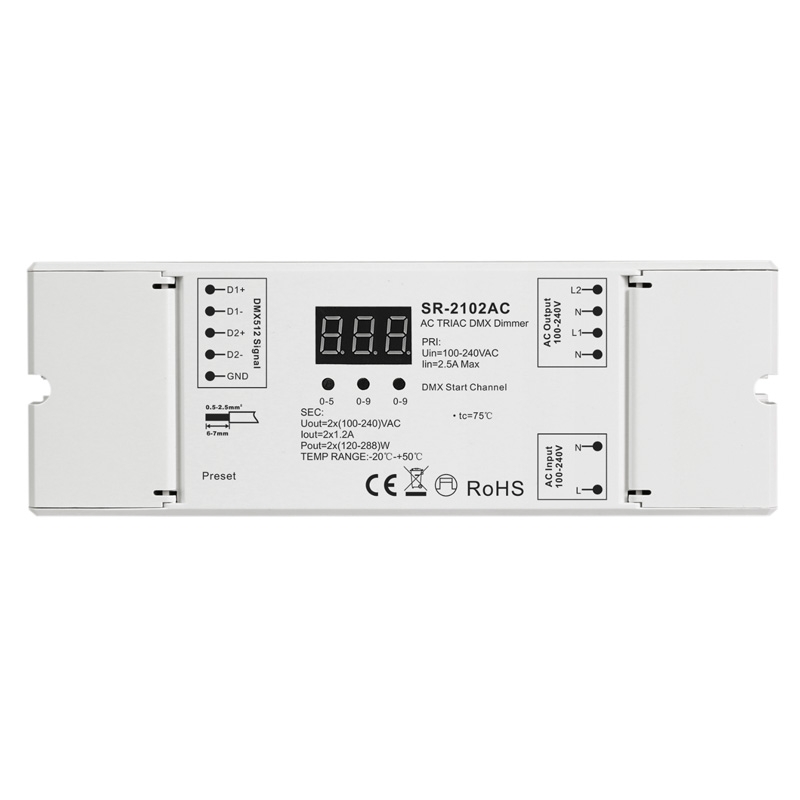 SR-2102AC 2CH Dimmable LED Light AC DMX TRIAC Dimmer