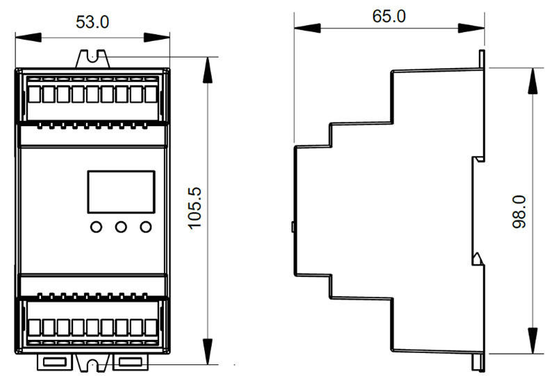 SR-2102DIN CV 12 to 36VDC RDM DIN Rail DMX Dimmer Decoder Size