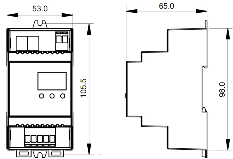 SR-2102RJ45-DIN CV RGBW LED Strip DIN Rail RDM RJ45 DMX Decoder Size