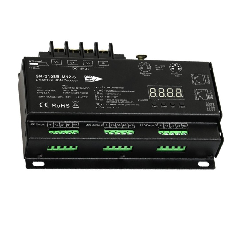 SR-2108B-M12 RGB RGBW LED Lights RDM 12CH DMX Decoder Controller