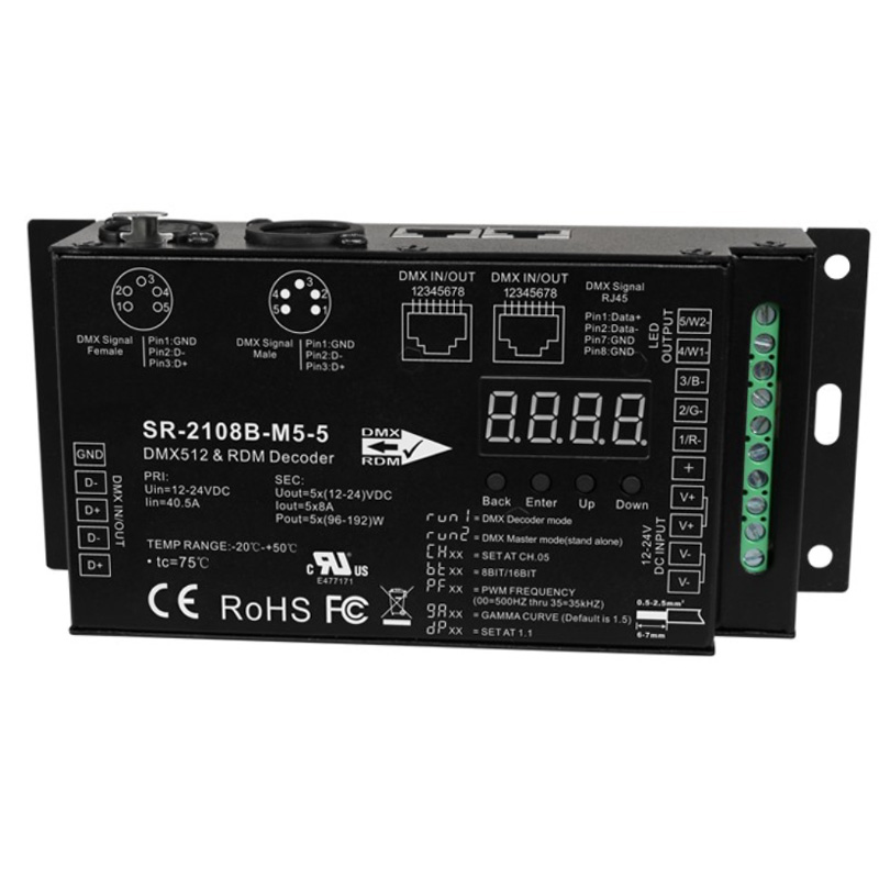 SR-2108B-M5 DC 5CH RDM DMX512 RGBW LED Controller Decoder