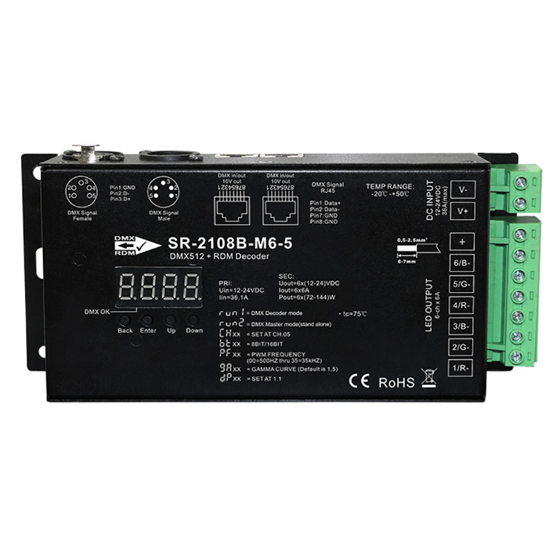 SR-2108B-M6 6CH RGB & RGBW LED RDM DMX512 Control Master Decoder