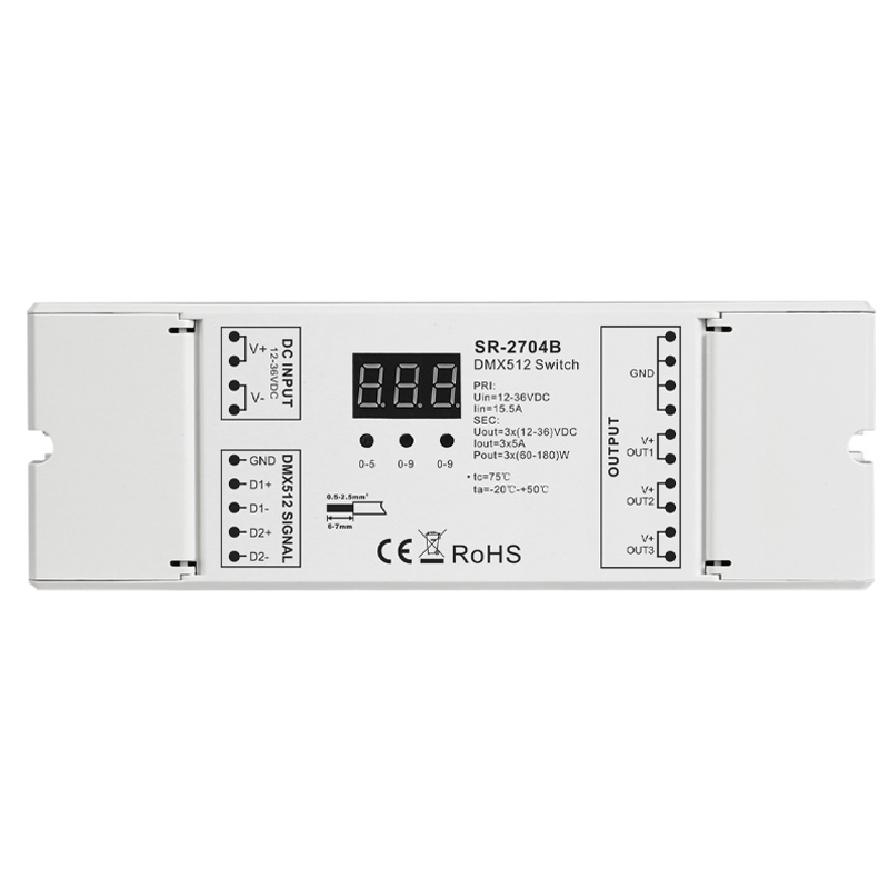 SR-2704B CV 12 to 36VDC 3CH Dimmable DMX512 Switch