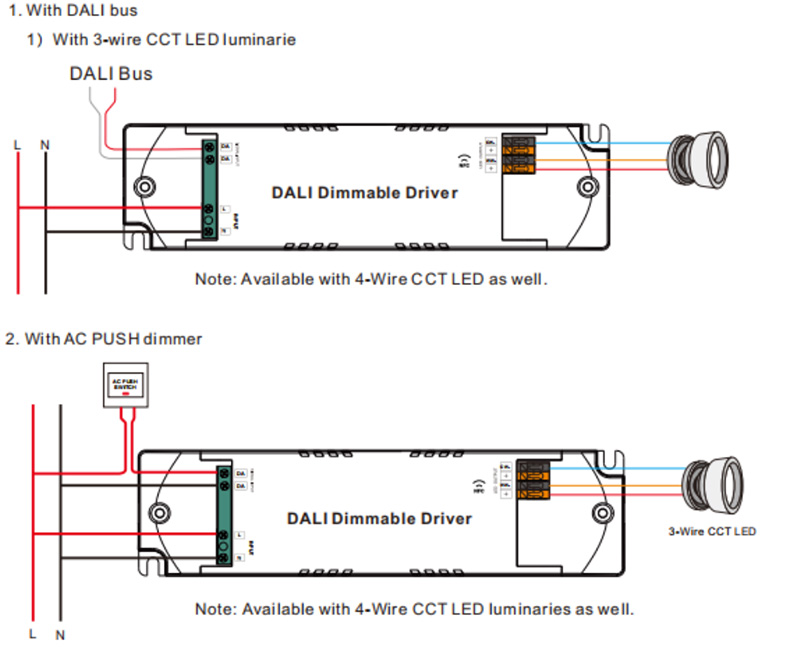 SRP-2309N-12CCT100-700 12W CC NFC LED Tunable White DALI Driver Wiring Diagram