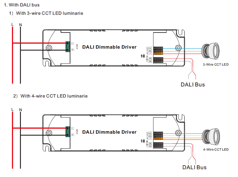 SRP-2309N-15CCT100-700 NFC DALI 2 DT8 15W CCT LED Driver Wiring Diagram