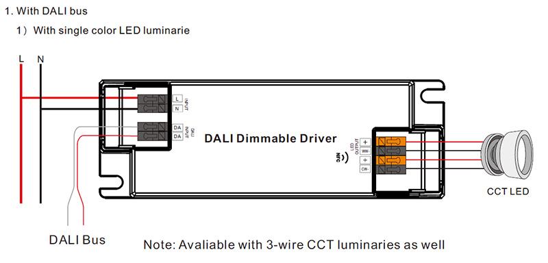 SRP-2309N-36CCT350-1050 36W CC NFC DALI 350 to 1050mA LED Driver Wiring Diagram