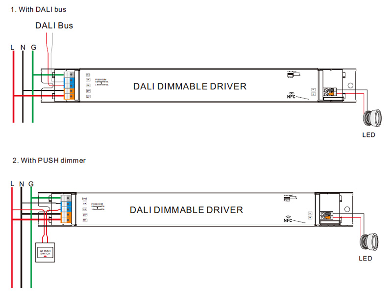 SRPL-2305N-60CC900-1700 CC 900 to 1700mA NFC DALI Dimming Driver 60W Wiring Diagram