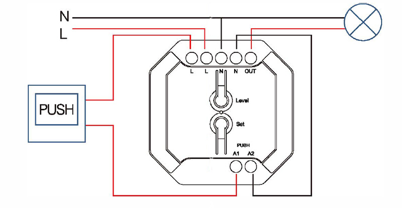 TR01Z 100 to 240VAC Push RF LED Lamp Zigbee Triac Dimmer Diagram