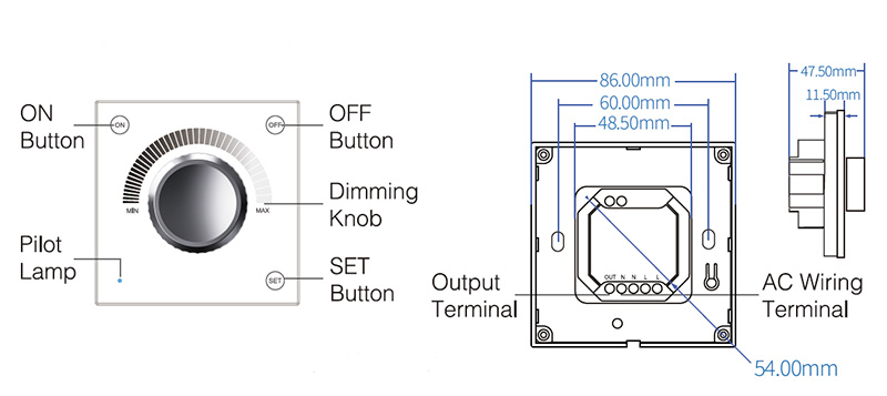 TW01W AC Triac RF LED Tuya Rotary WiFi Dimmer Switch Structure