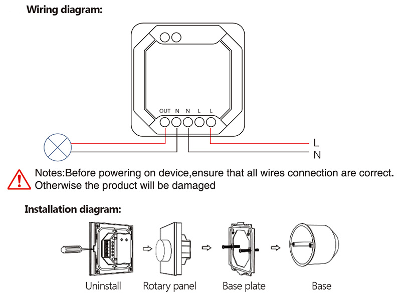 TW01Z RF Knob LED Smart Zigbee Rotary Dimmer AC Triac Diagram