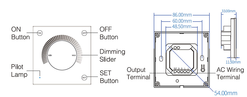 TW02W RF Triac Tuya Smart WiFi Touch Dimmer Light Switch Structure