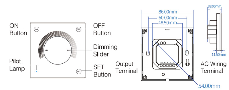 TW02Z AC Triac RF Zigbee Smart Touch Panel LED Dimmer Structure