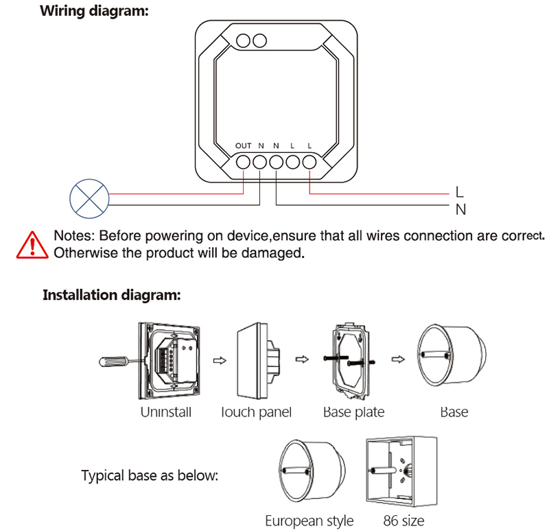 TW02Z AC Triac RF Zigbee Smart Touch Panel LED Dimmer Diagram