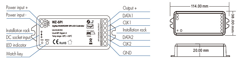 WZ-SPI RF Tuya RGB RGBW Zigbee Addressable LED Controller Structures