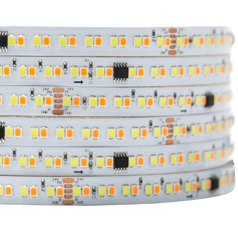 24V SMD 2835 Programmable Warm Amber to Cool White DMX CCT Tunable LED Strip 24V SMD 2835 Programmable Warm Amber to Cool White DMX CCT Tunable LED Strip